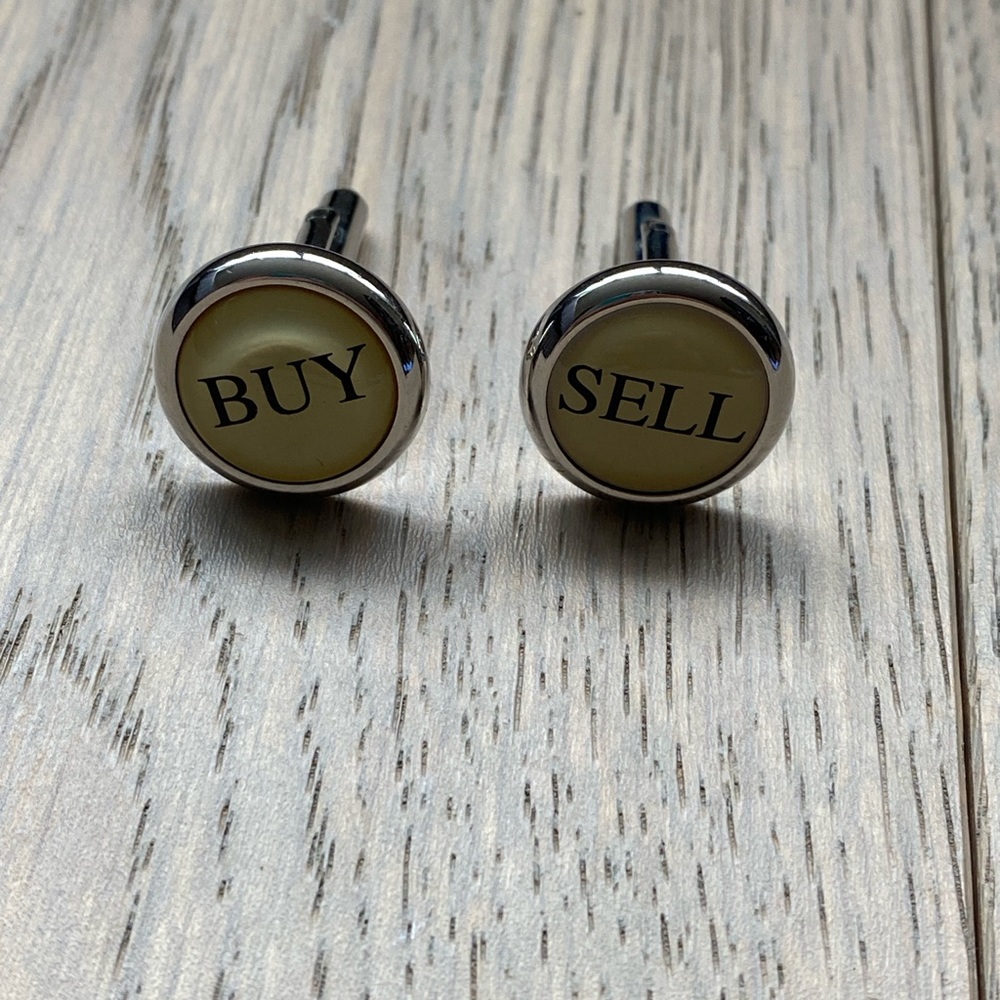 Cream and Silver Circular Cuff Links with Finance Theme